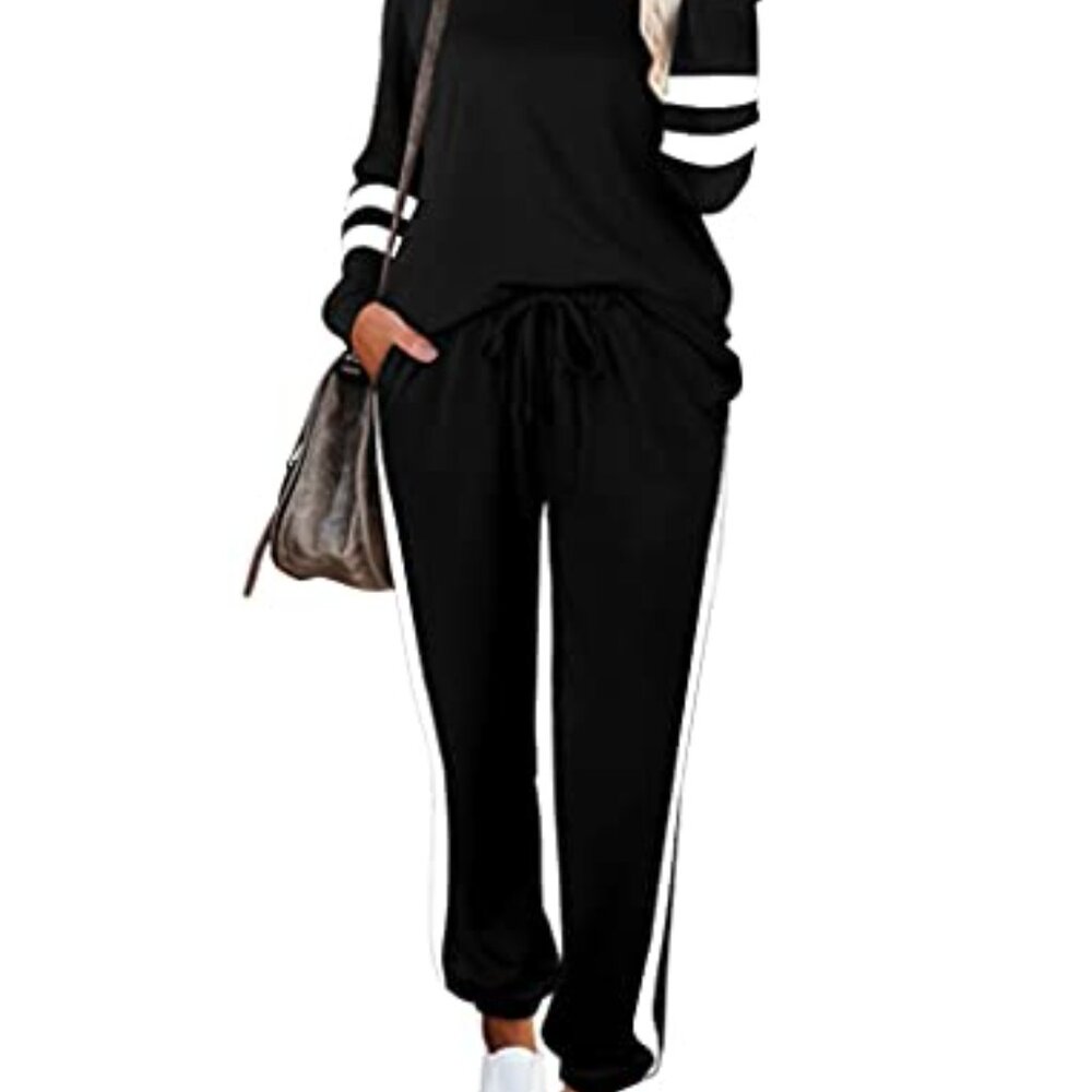 Classic Crewneck Sweatsuit Set Y2K Chic Loungewear Pullover Tops Joggers - Picture 5 of 14